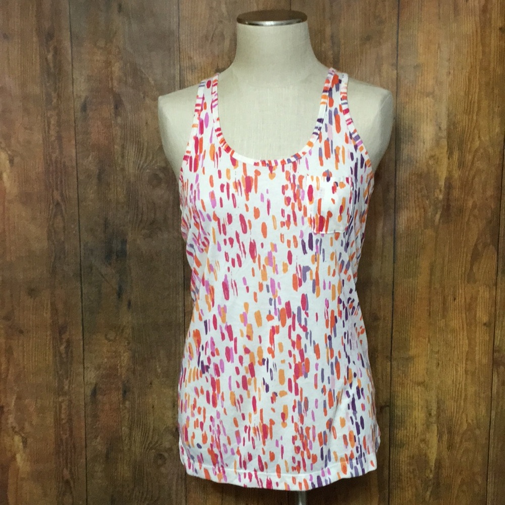 Kirra White Tank Top with Pink Orange and Purple Brushstroke Print
